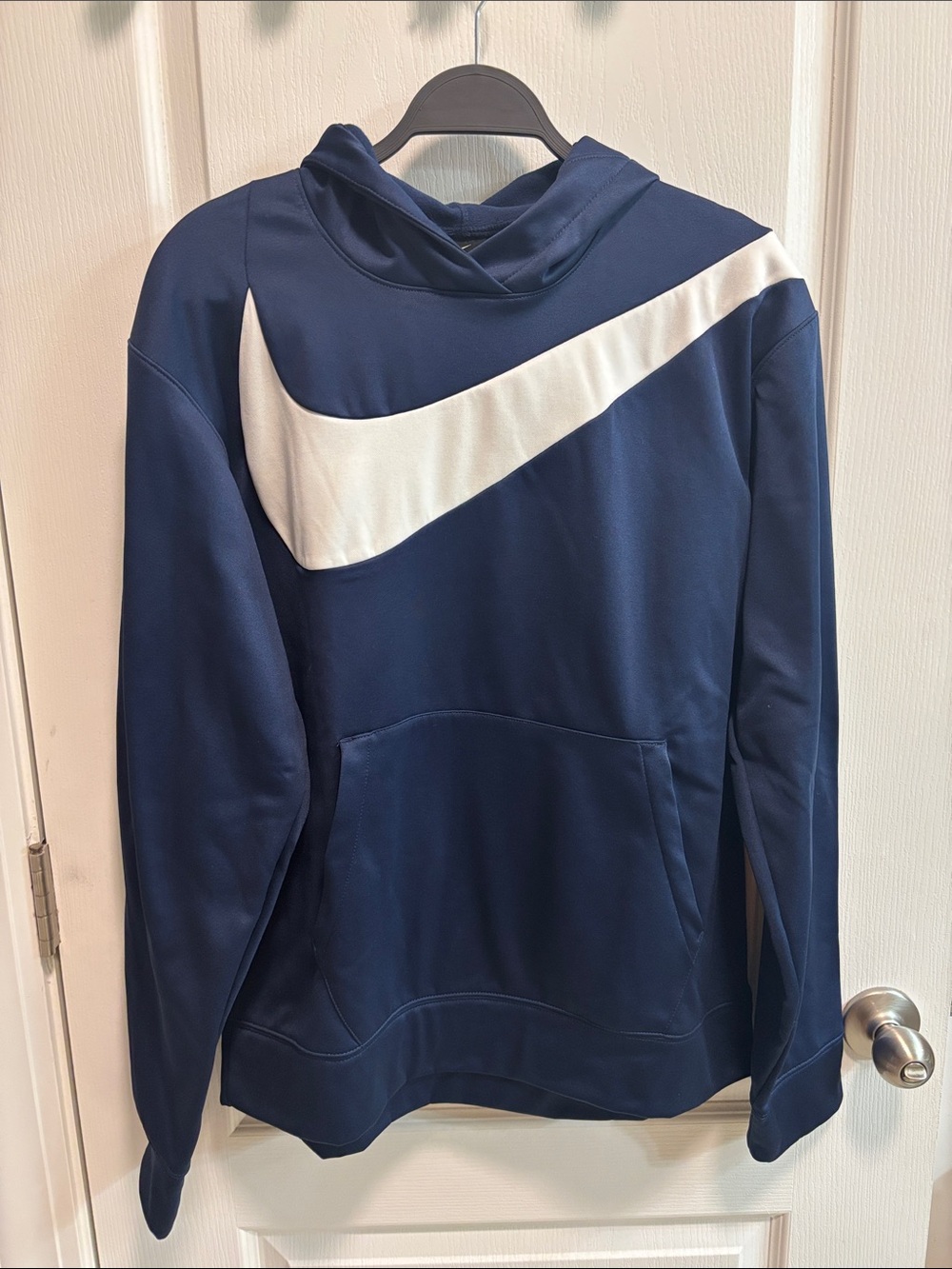 Nike Men's Navy Blue Crewneck Sweatshirt with White Swoosh